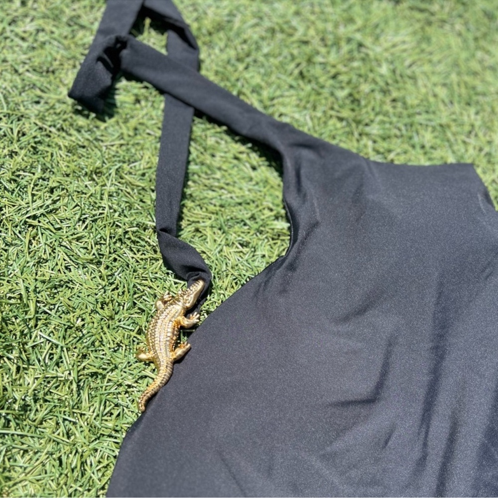 Zara Black Crocodile Brooch One Piece Swimsuit - Picture 5 of 6